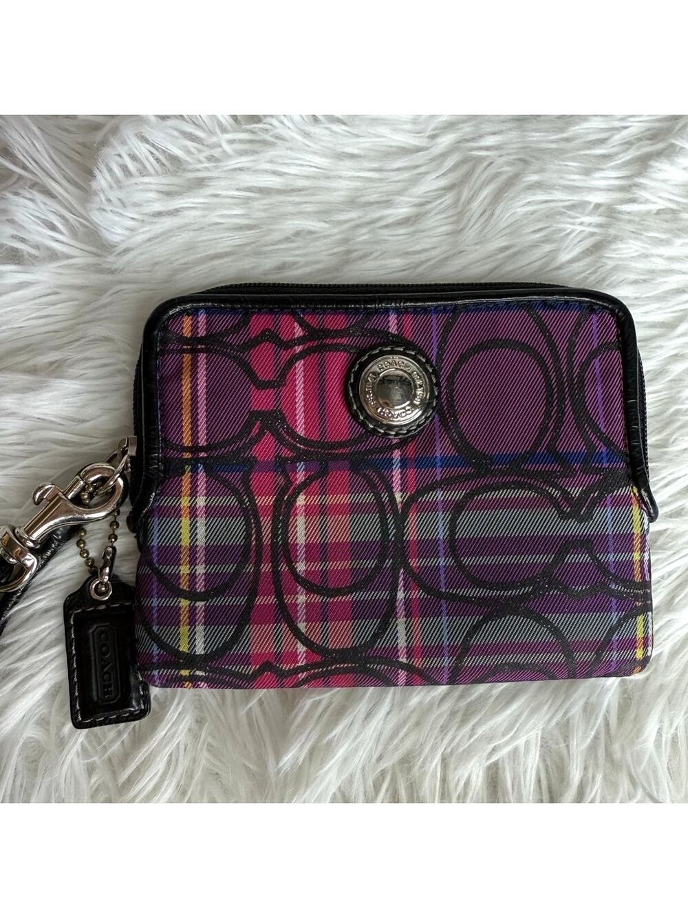 COACH y2k Signature Black and Hot Pink Canvas Wallet Wristlet